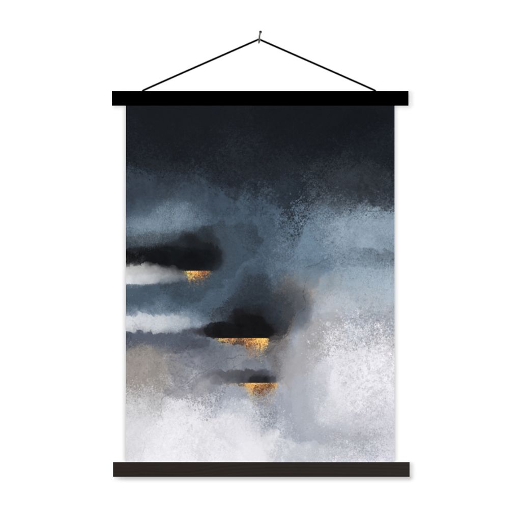 MuchoWow Textilposter Wolken - Gold - Abstrakt 60x80 cm mit schwarzem Rahmen - Plakathalter