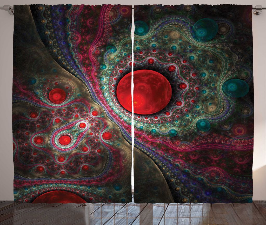 ABAKUHAUS Pearls Rustikaler Vorhang, Vintage abstrakte Formen, Wohnzimmer Universalband Gardinen mit Schlaufen und Haken, 280 x 175 cm, Mehrfarbig