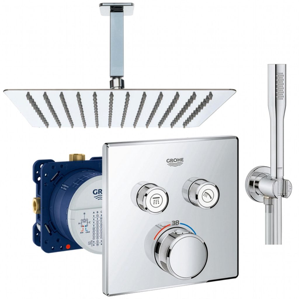 Grohe und Jowi Unterputz Duschsystem, mit Grohtherm SmartControl Thermostat, 300x300mm Kopfbrause, Deckenanschluss