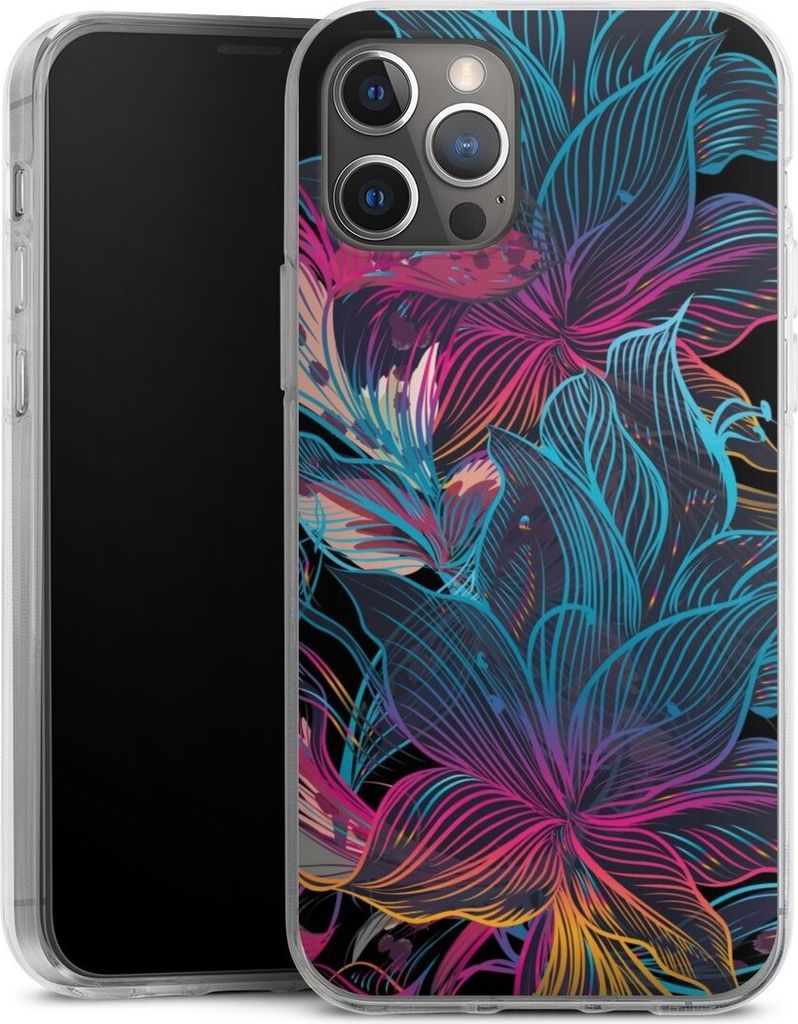 DeinDesign Handyhülle für Apple iPhone 12 Pro Silikon Hülle Case Smartphone Schutzhülle Blumen Neon bunt