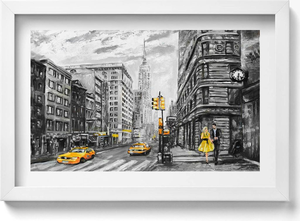 Die Straßen des Empire State Building– Wandbild mit Rahmen – Gerahmtes Bild – Wanddekoration – 30x20 cm – Weiß Rahmen