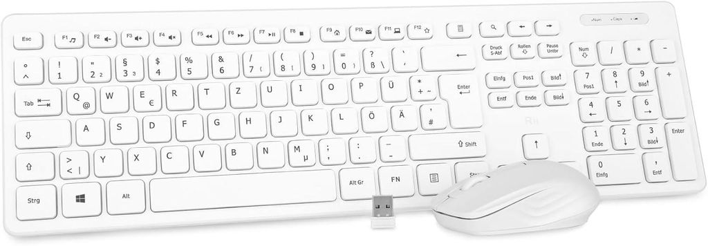 Tastatur Maus Set kabellos, Funktastatur mit Maus, Wireless Keyboard and Mouse, Für PC/Laptop/Windows/Smart TV, Deutsches Layout