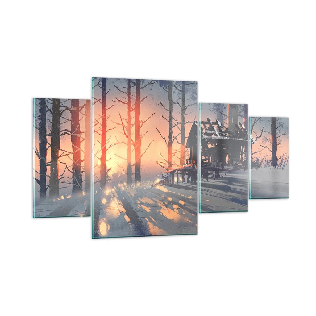 Bilder auf glas - Winter Wald Hütte - 160x90cm - Glasbilder - Wandbilder - Kunstdruck - zum Aufhängen bereit - Wanddekoration aus Glas - Glas Bil...