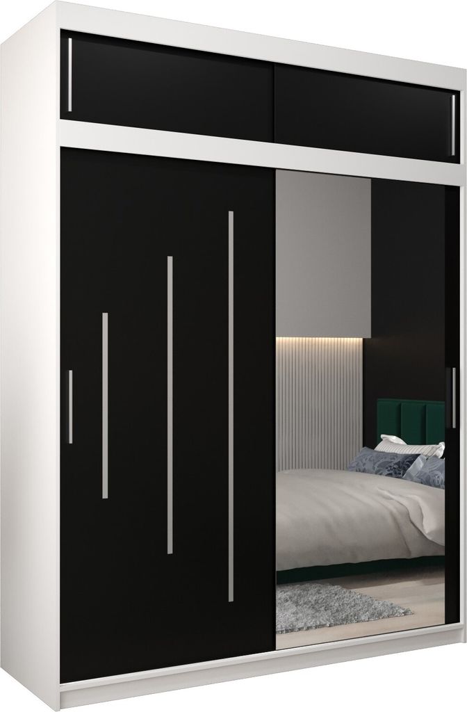 Kleiderschrank, Schiebetürenschrank Schlafzimmer, Schrank mit Spiegel YORK 2 180 mit Aufsatz, Höhe 240 cm