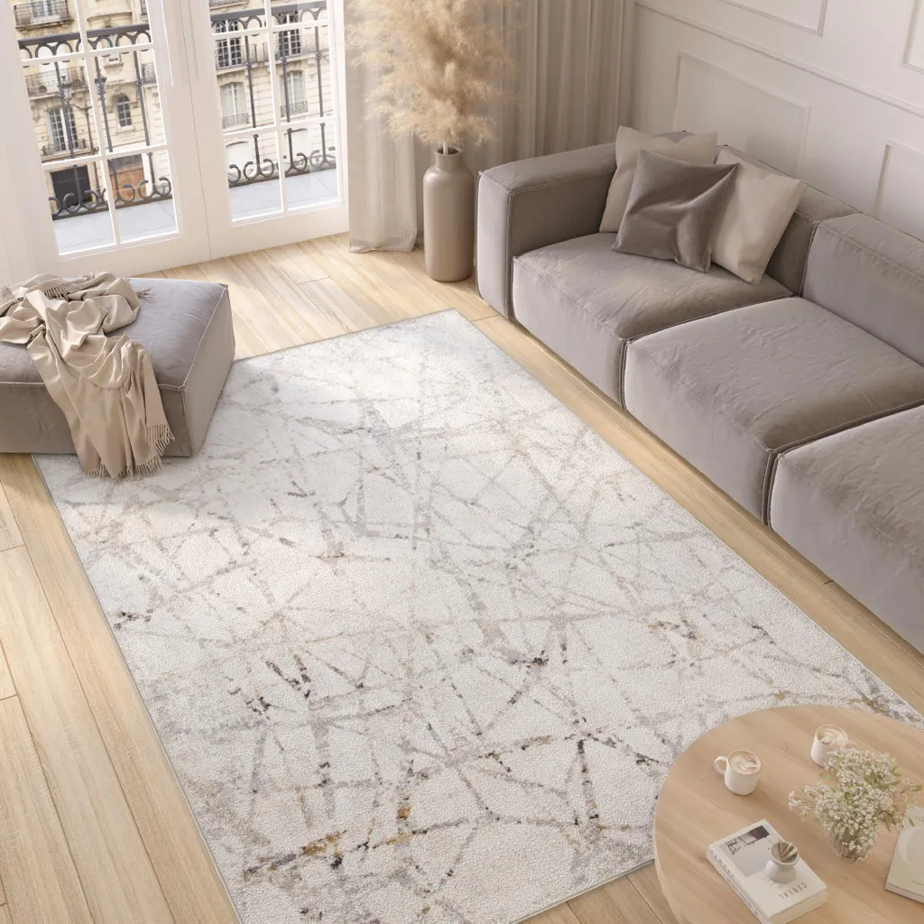 Tapis Gris Clair VALLEY 120x170 cm Antistatique et Facile d'Entretien