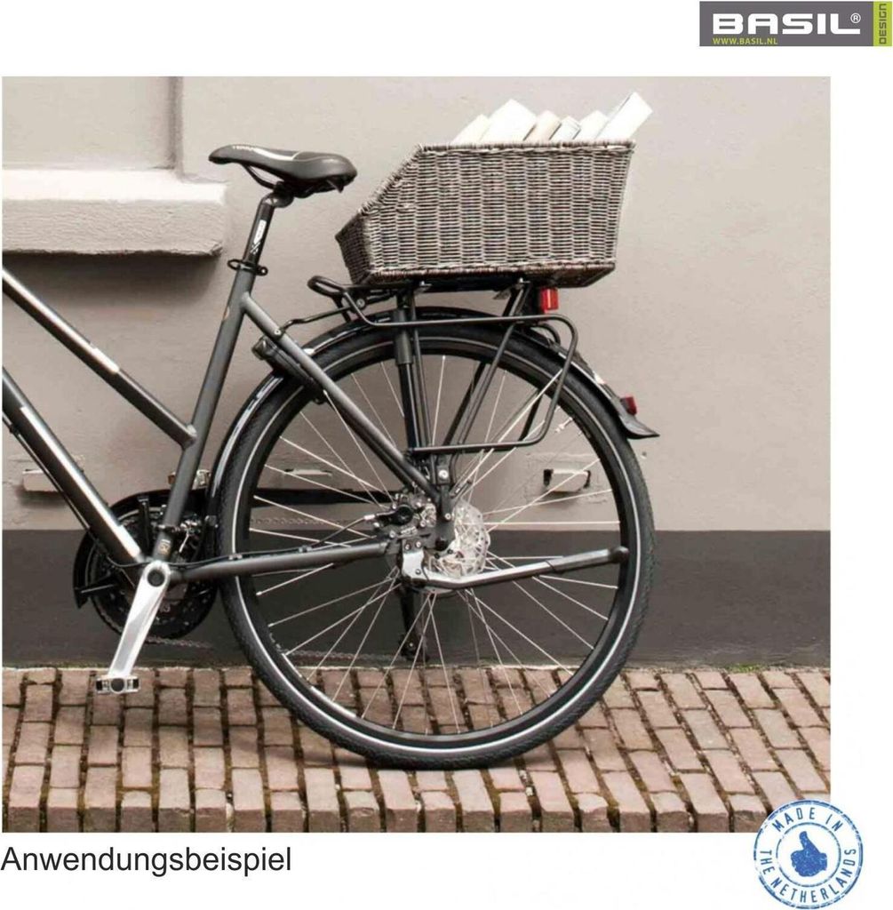 Basil Cento Fahrradkorb Hinten, 22L – Rattan Look, Wetterfest, Mit Abschließbarem MIK-System