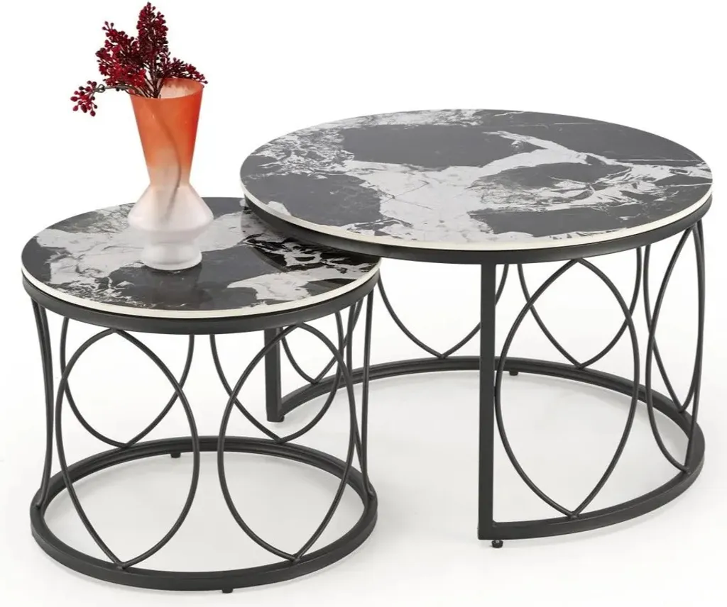 Tables basses gigognes ALEXANDRA effet marbre noir pour salon moderne
