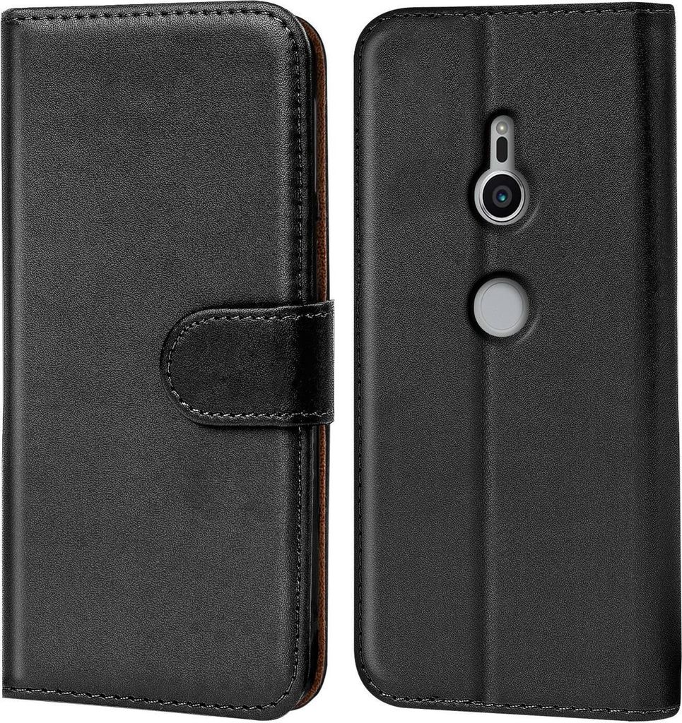 Conie Klapp Tasche für Sony Xperia XZ2 Kartenfach Rundumschutz Hülle in Schwarz
