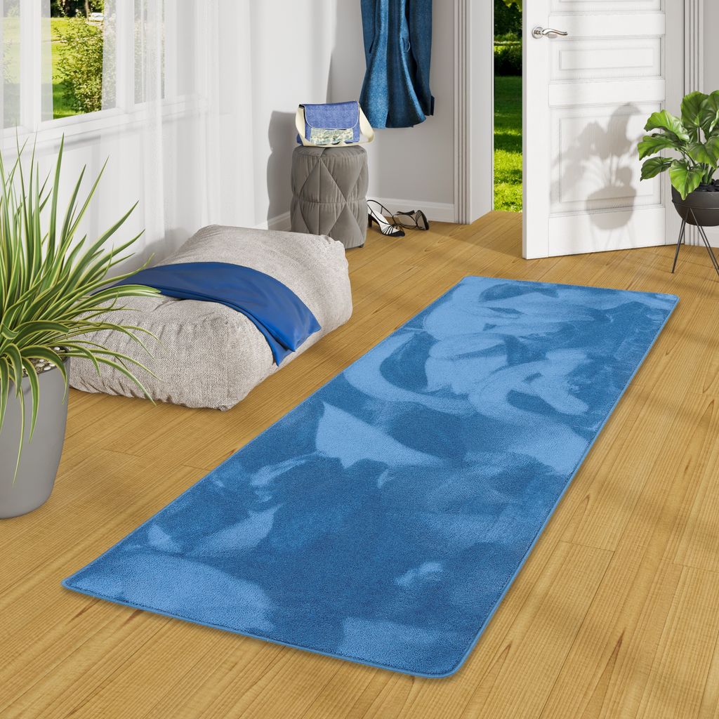Hochflor Super Soft Teppich Läufer Deluxe Blau, Größe:80x240 cm