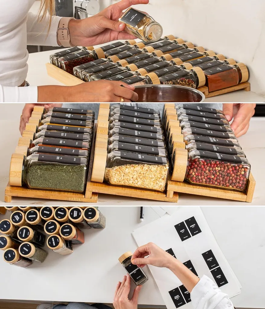 Cuisine organisée avec étagère herbes pour tiroir 24 pots et outils