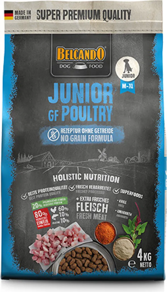Belcando Junior GF Pollame 4 kg - Crocchette Senza Cereali per Cuccioli