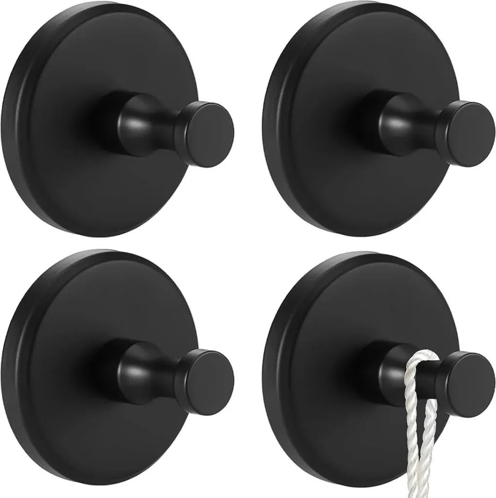 Patère murale noire lot de 4 crochets adhésifs pour salle de bain moderne