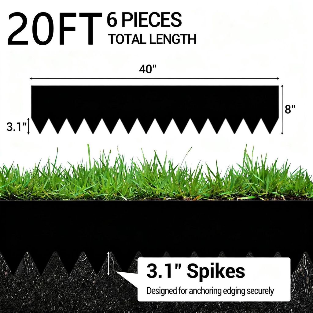 Gartenkante Beeteinfassung - Metall Rasenkante - 6er Set - 20 cm Höhe - Verzinkter Stahl - Flexibel Mit Erdspießen - Einfache Montage - Schwarz