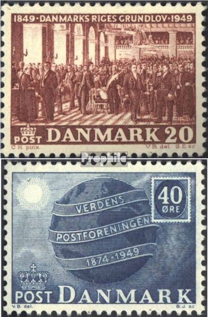 Briefmarken Dänemark 1949 Mi 319,320 (kompl.Ausg.) Jahrgang 1949 komplett postfrisch Reichsverfassung