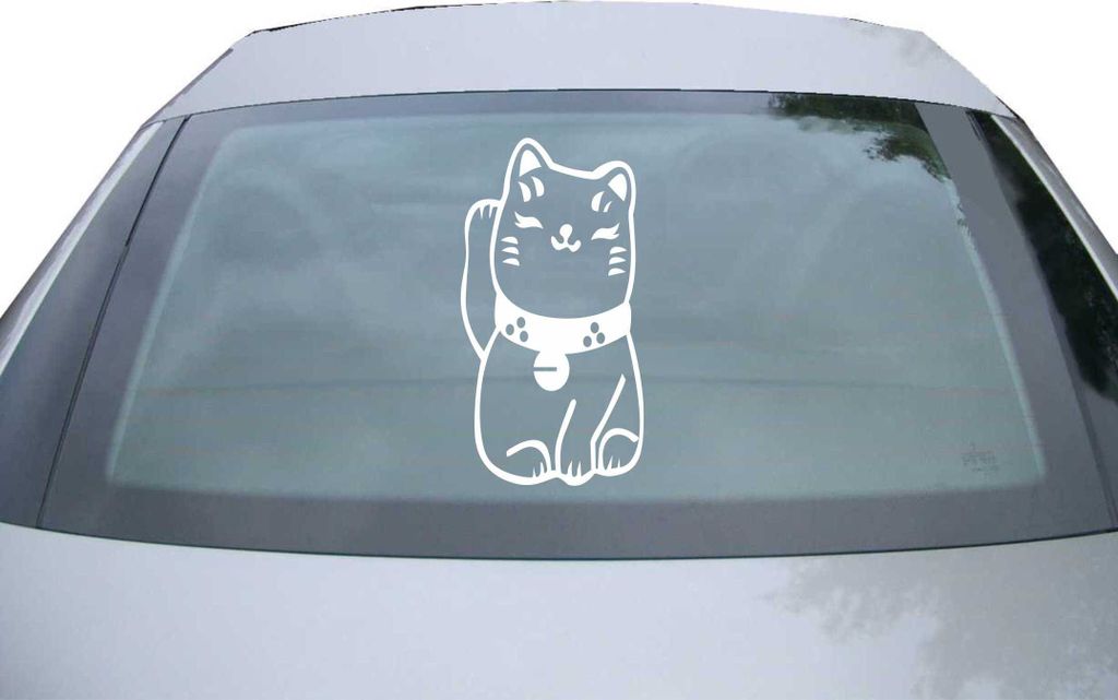 Indigos UG - Aufkleber Heckscheibe & Motorklappe DE6990 - weiß - 600x315 mm - Winkekatze Maneki - Auto Scheiben Fenster Heckklappe Tuning Racing J...