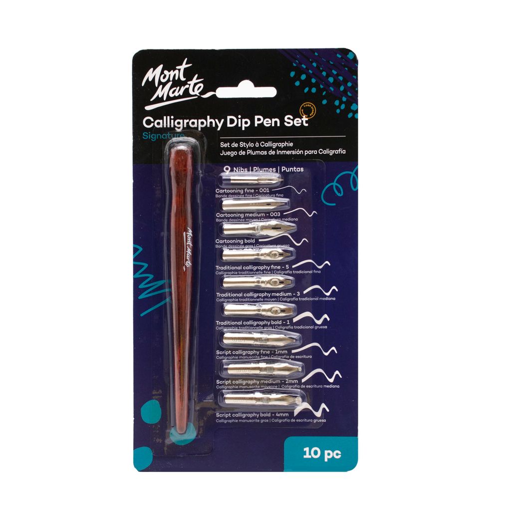 Mont Marte Kalligrafie Set – Holz Federhalter mit 9 Spitzen – Für Handlettering, Cartoon & traditionelle Schrift – präzise & vielseitig