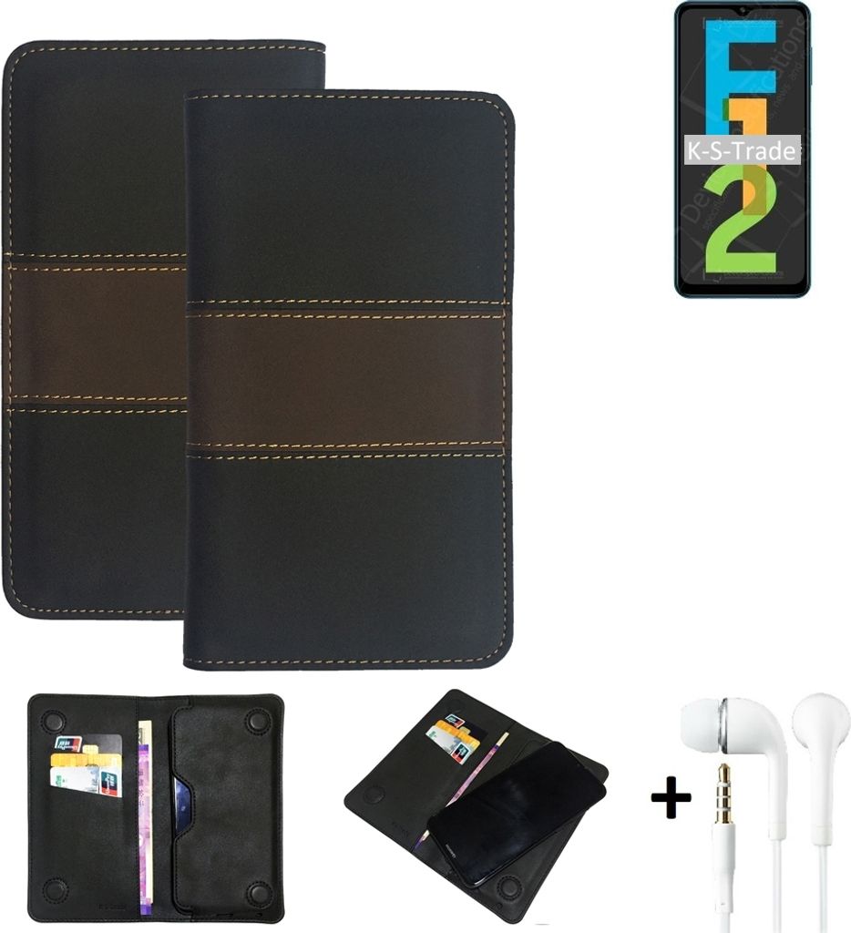K-S-Trade Handyhülle + Kopfhörer kompatibel mit Samsung Galaxy F12 Schutzhülle Walletcase Bookstyle Tasche Schutz Case Hülle Wallet Cover