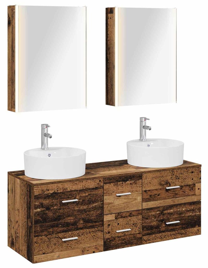 vidaXL Badezimmermöbel-Set 5 pcs Altholz Ingenieurholz und Glas