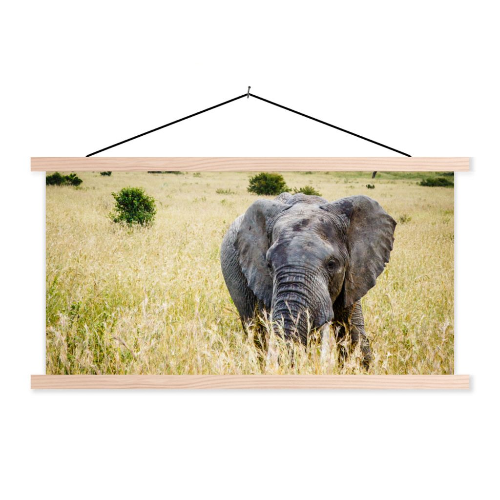 MuchoWow Textilposter Elefant - Tiere - Landschaft - Sonne - Natur 120x60 cm mit holzfarbenen Rahmen - Klemmleiste