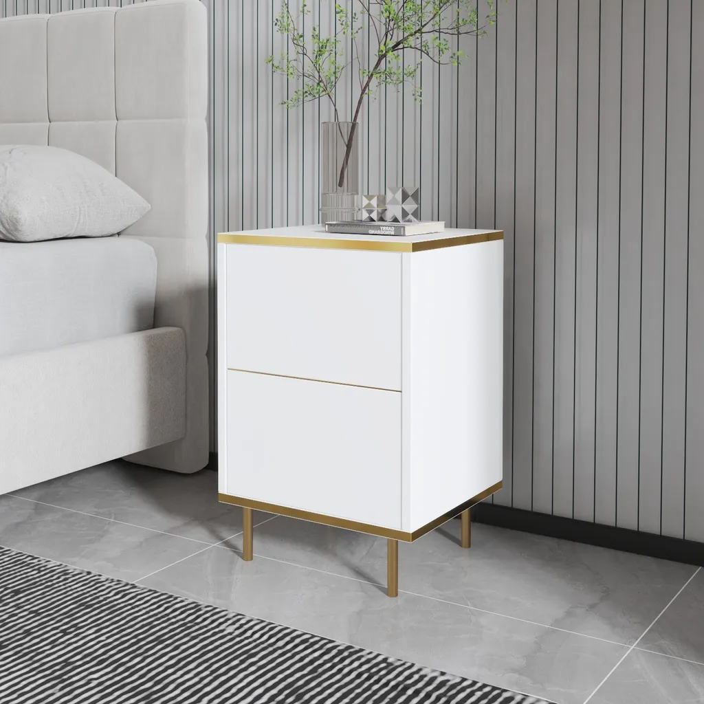 Chevet 100% Espagnol en mélamine blanche et or Skye Decor Imaj 60cm haut