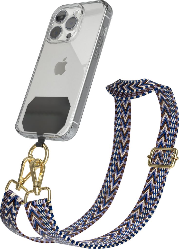 EAZY CASE - Handykette Universal Pad zum Umhängen, kompatibel mit jedem Handy, Kette mit Hülle, Handyband ZigZag Style in Blau