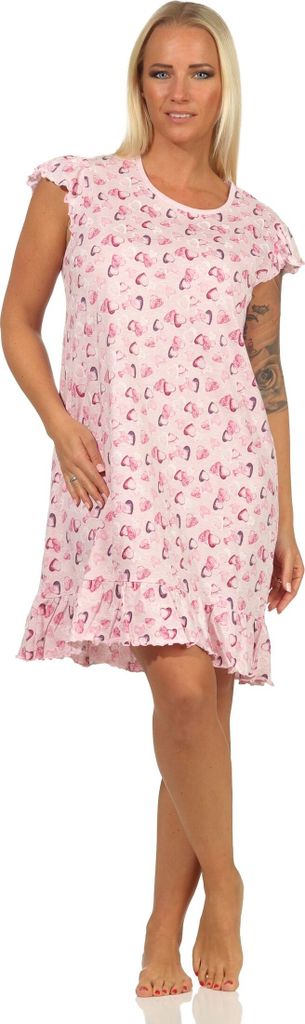 Damen kurzarm Nachthemd mit Herzmotiv in Melange-Optik – auch in Übergrössen ; rosa , 40