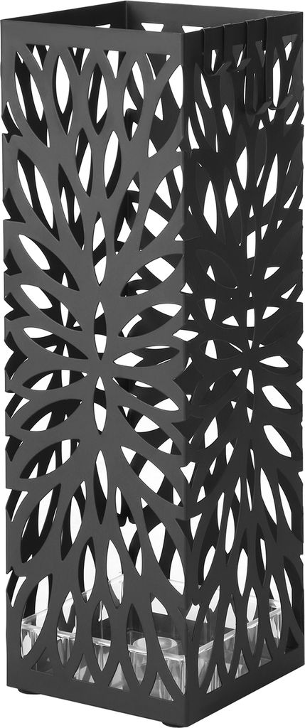 SONGMICS Ø 15,5 x49cm Schirmständer 2 Haken Metall Regenschirm Wasserauffangschale schwarz werdern verschenkt rechteckig LUC48B