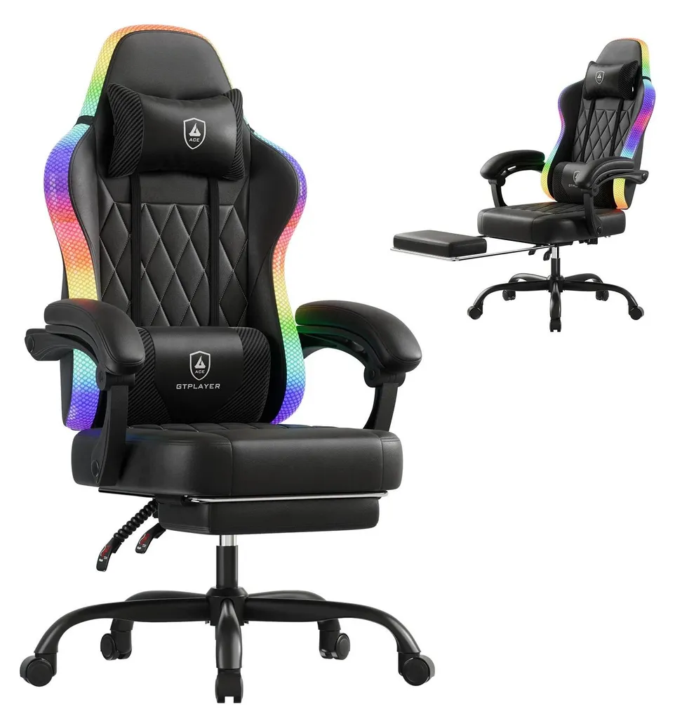 Siège de Bureau Gaming avec Éclairage RGB et Dossier Ergonomique Noir