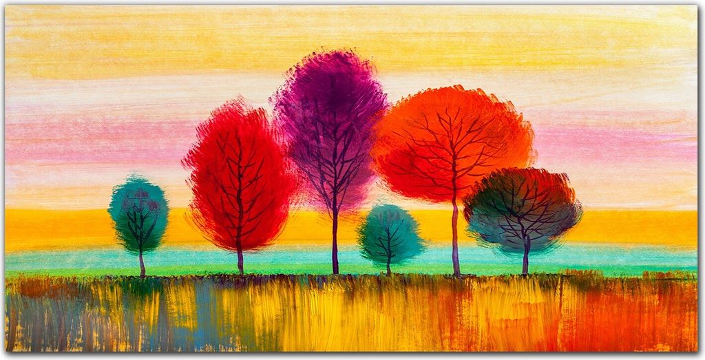 Coloray - Bild aus Glas - Glasbilder - 100 x 50 cm - Wohnzimmer Glasblock mit Bild Wanddekoration Gehärtetes Glas Dekoration Küche - Bäume