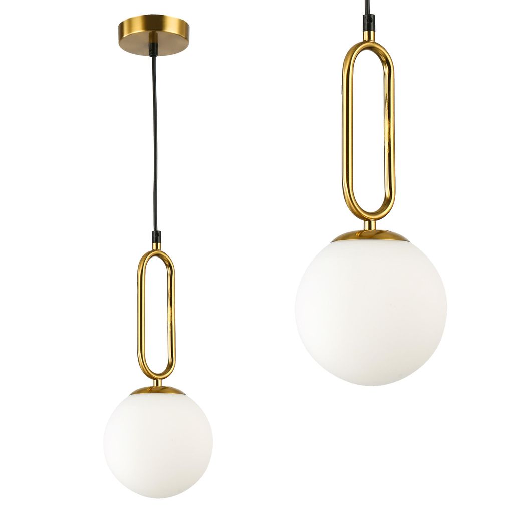 MasterLED Hängeleuchte Gold 1-flammig E27, LED-kompatibel, Pendellampe Weiß Kugel Modern, max. 35W, 100cm