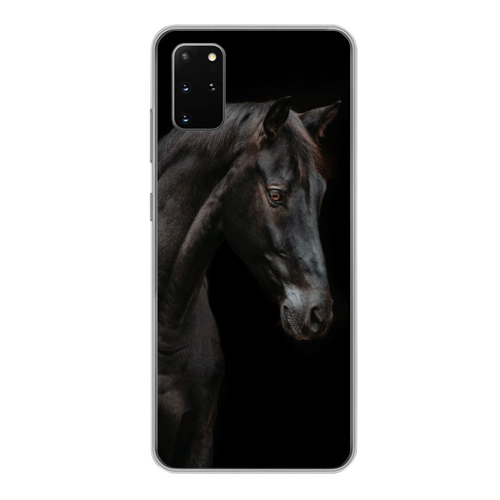 MuchoWow Handyhülle Schutzhülle Hülle für Samsung Galaxy S20 Plus Pferd - Tiere - Schwarz - Porträt Silikon Softcase Handy Hülle - Hartschale