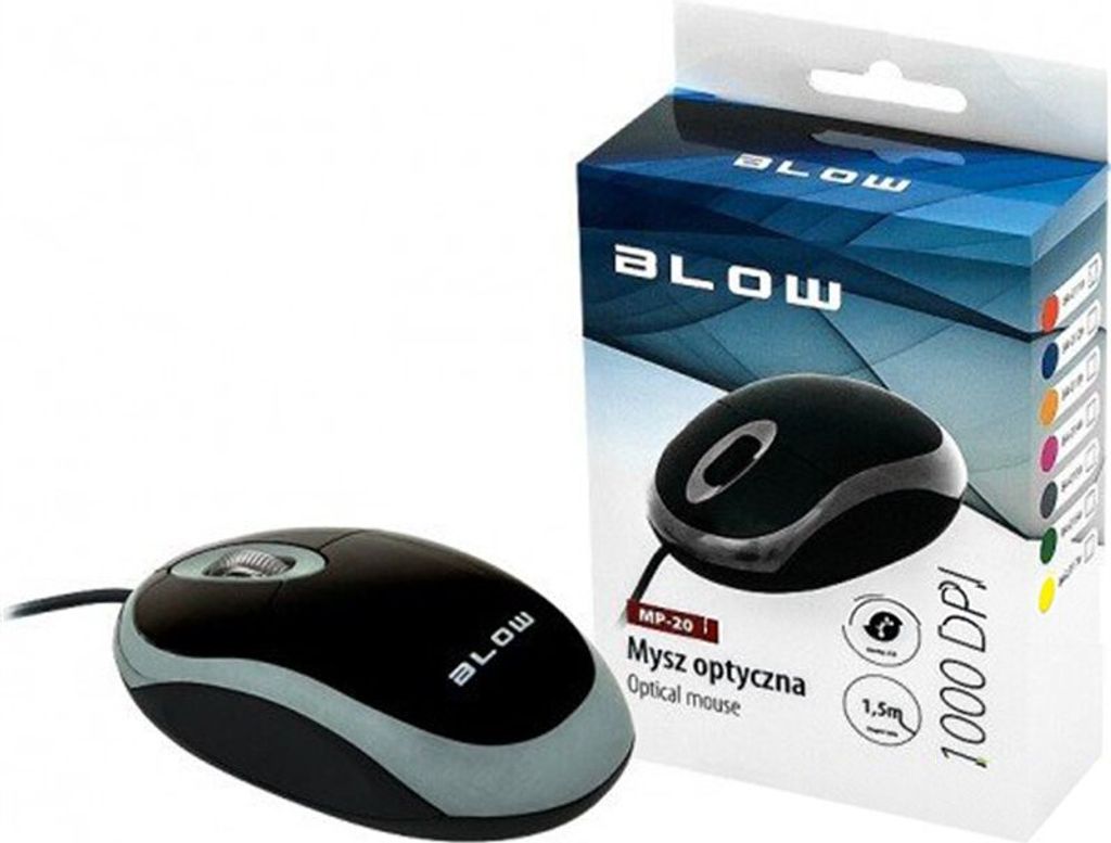 Blow MP-20 Optische Maus grau 1000DPI USB PC Notebook Plug Produktbild 