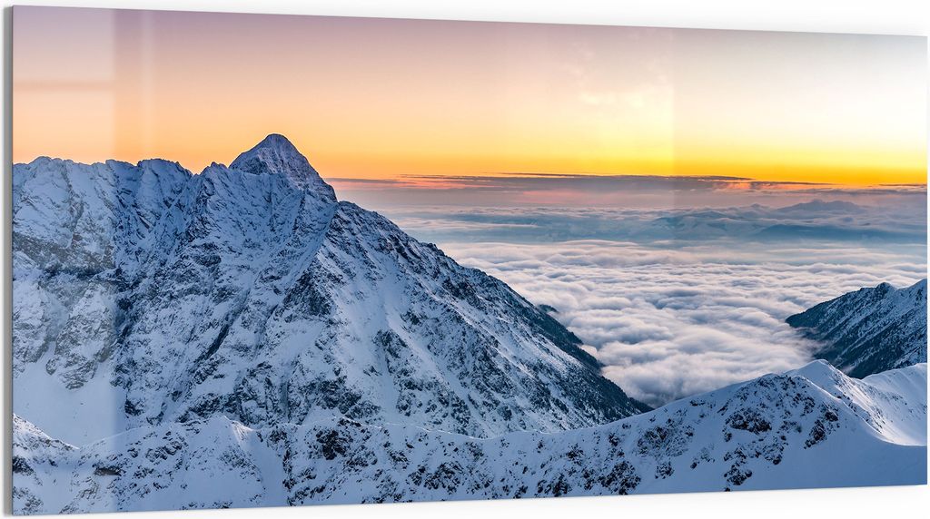 DEQORI Glasbild Echtglas 100x50 cm 'Tatraberge bei Morgenrot' Wandbild Bild modern Deko
