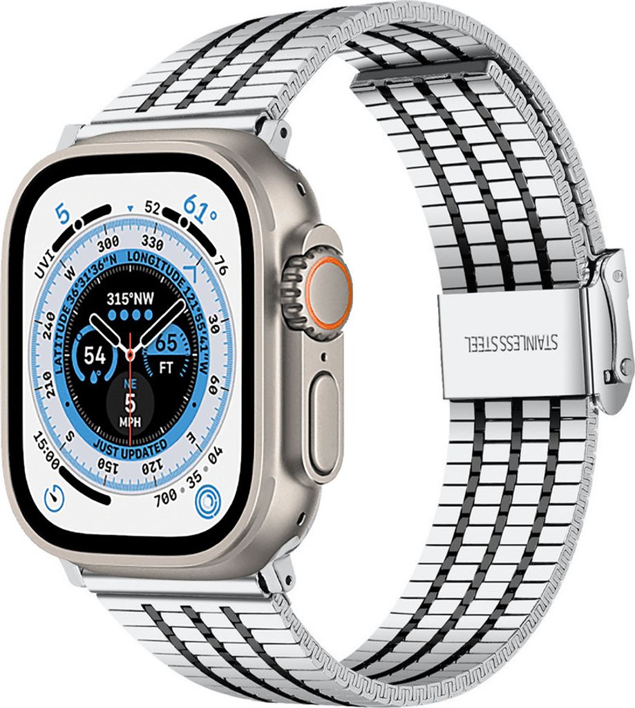 Strap-It Apple Watch Ultra Edelstahlarmband (Silber/Schwarz)