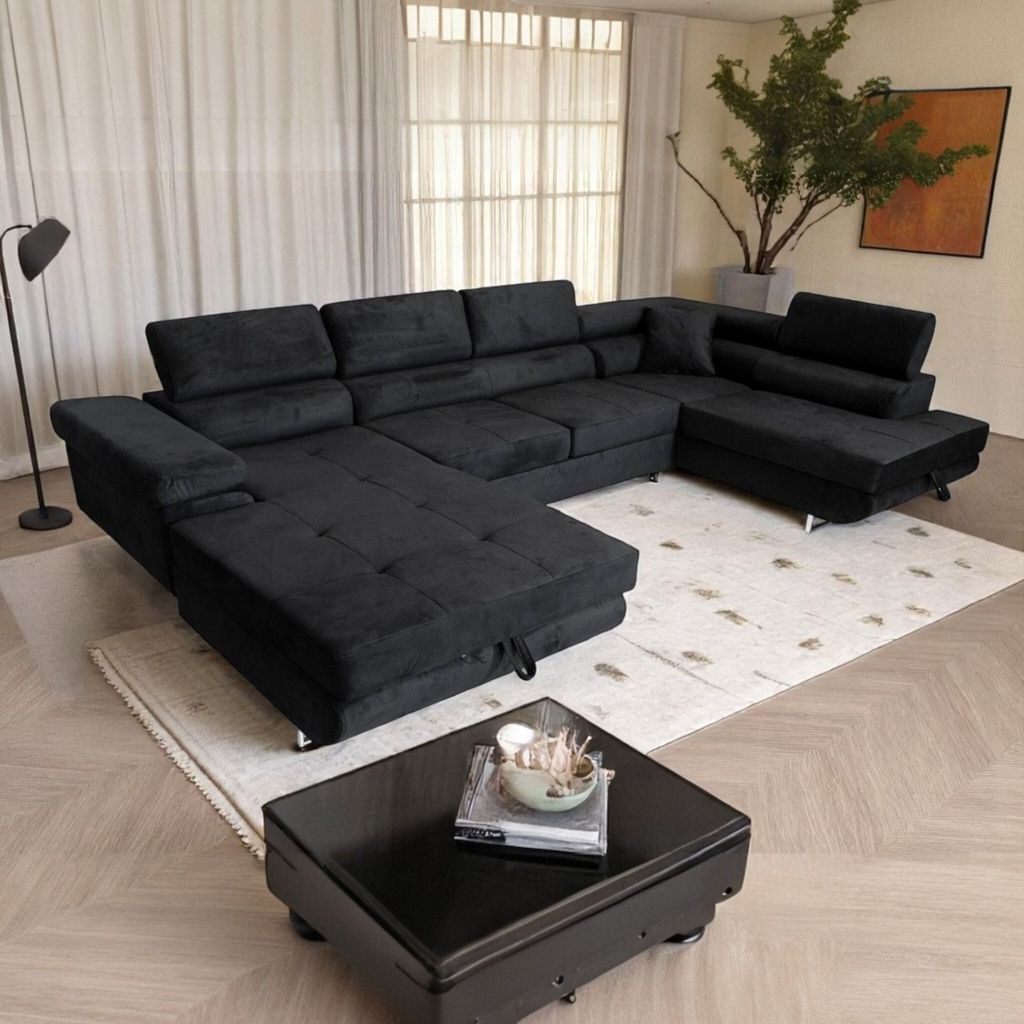 Sofiland Ecksofa Aller U-Form rechts 345x202 cm Schwarz mit Schlaffunktion