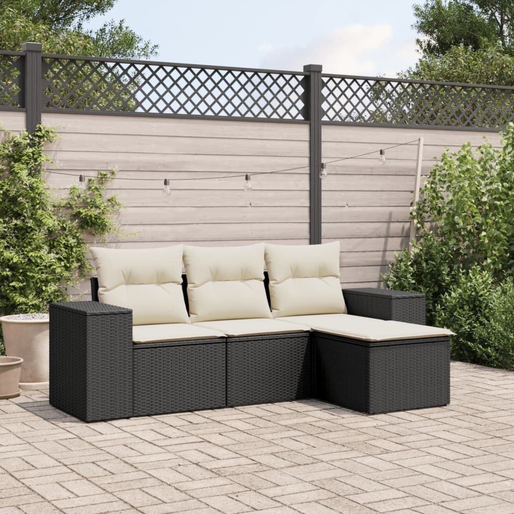 4-tlg. Garten-Sofagarnitur - mit Kissen Schwarz Poly Rattan - Gartenmöbelset 3254803