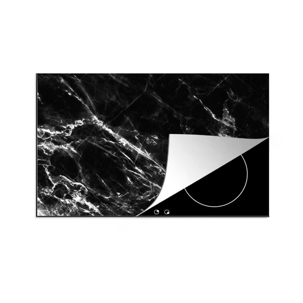 KitchenYeah Herdabdeckplatte Schwarz - Weiß - Marmor - Luxus , 91x52cm, Küche Deko, Glaskeramikkochfeld Herdabdeckung, Abdeckplatte fùr Kochfeld