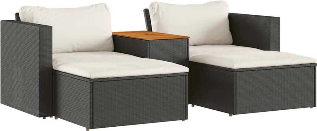 vidaXL 5tlg. Garten-Sofagarnitur mit Kissen Schwarz Poly Rattan Akazie