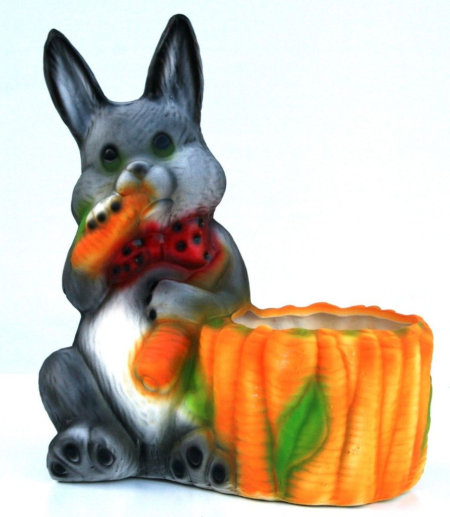 Hase Osterhase Tierfigur mit Pflanzkübel Osterdeko - ca.40 CM aus Keramik - Grau