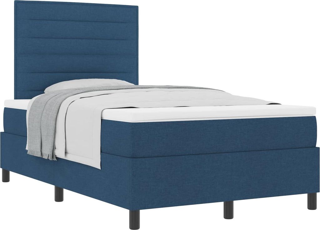 vidaXL Boxspringbett mit Matratze mit Kopfteil Blau 120 x 200 cm Stoff