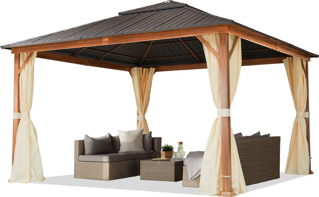 Gartenpavillon 4x4 m Holzoptik, Stahldach Hardtop 4 Seitenteile in champagnerGartenpavillon 3x4 m Holzoptik, Stahldach Hardtop 4 Seitenteile in grau