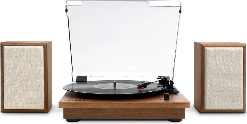 Platine Vinyle Victrola VM-135-OAK-INT Montauk avec Haut-parleurs Chêne