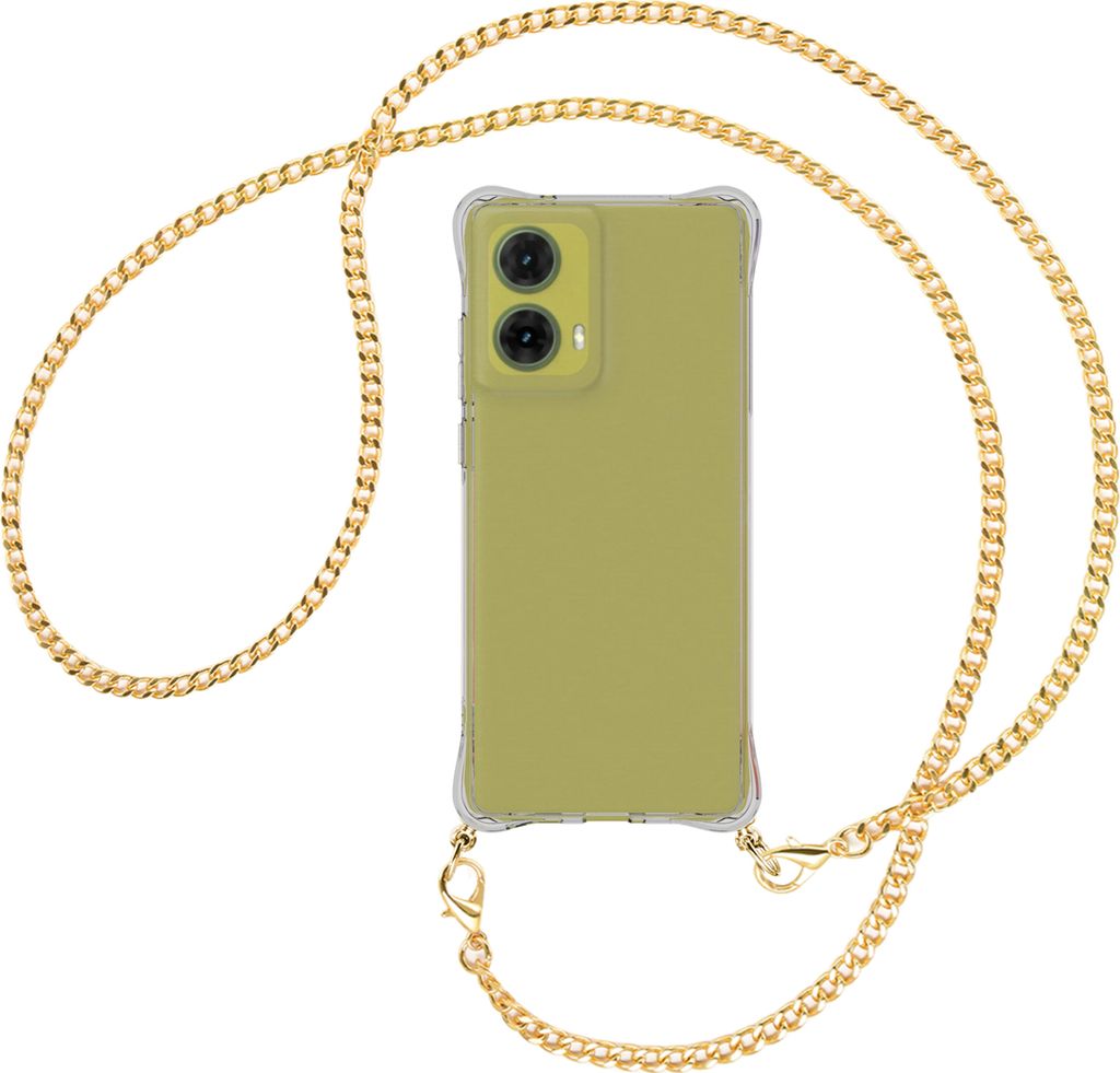 Handykette Backcover-Schutzhülle mit Band (Metall goldfarben) für Motorola Moto G85 5G - goldfarbene Kette
