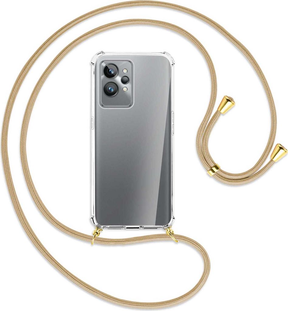 Handykette Backcover-Schutzhülle mit Band (Metall goldfarben) für Realme GT2 Pro (RMX3301,RMX3300) - caramel