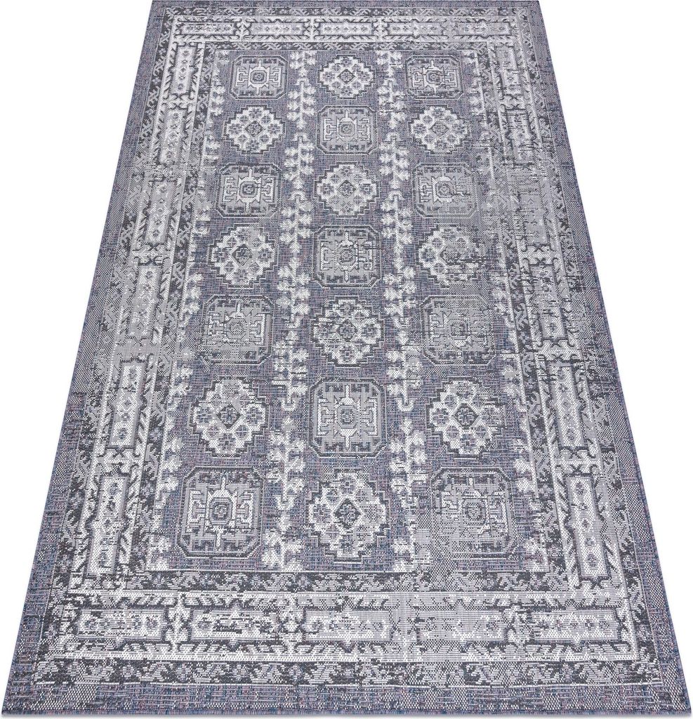Teppich SISAL SION Rahmen, Ornament, vintage 2832 flach gewebt blau / rosa / ecru Mehrfarben 160x220 cm