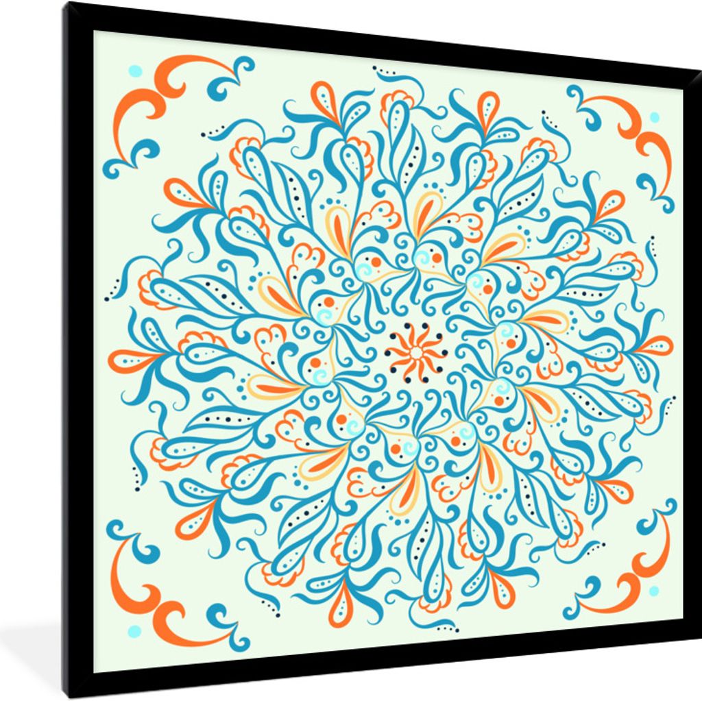 MuchoWow Gerahmtes Poster Mandala - Quadrat - Muster 40x40 cm - Poster mit Schwarzem Bilderrahmen Wandposter Rahmen Foto Bilder - Mit Rahmen - Wa...