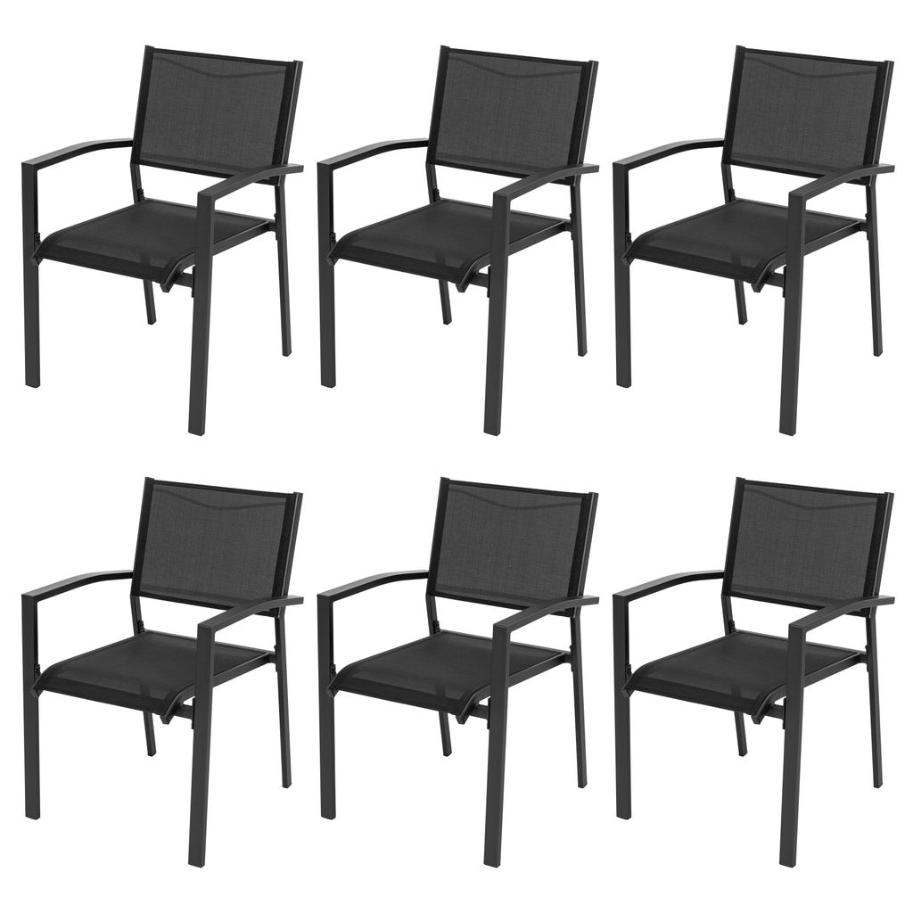 Avestar Gartenstühle 6er Set, stapelbar, Stapelstuhl, aus Textilene-Gewebe und Pulverbeschichtetem Eisenrahmen, Balkonstuhl, Schwarz