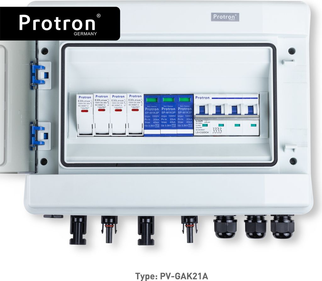 Protron PV-GAK21A - PV GAK Solar Generatoranschlusskasten Photovoltaik DC Überspannungschutz 2-STRINGS 12M 3P 1000V T2