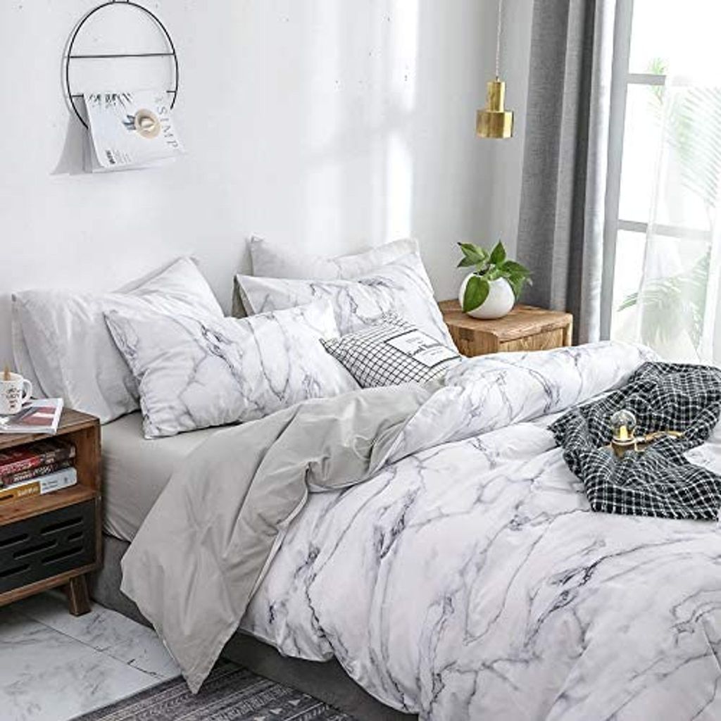 Baumwolle Bettwäsche Marmor Optik Muster 3 Teilig 200x200 cm Bettbezug Set Bettdeckenbezug Doppelbett mit Reißverschluss Zweiseitig Gedruckt Wint...