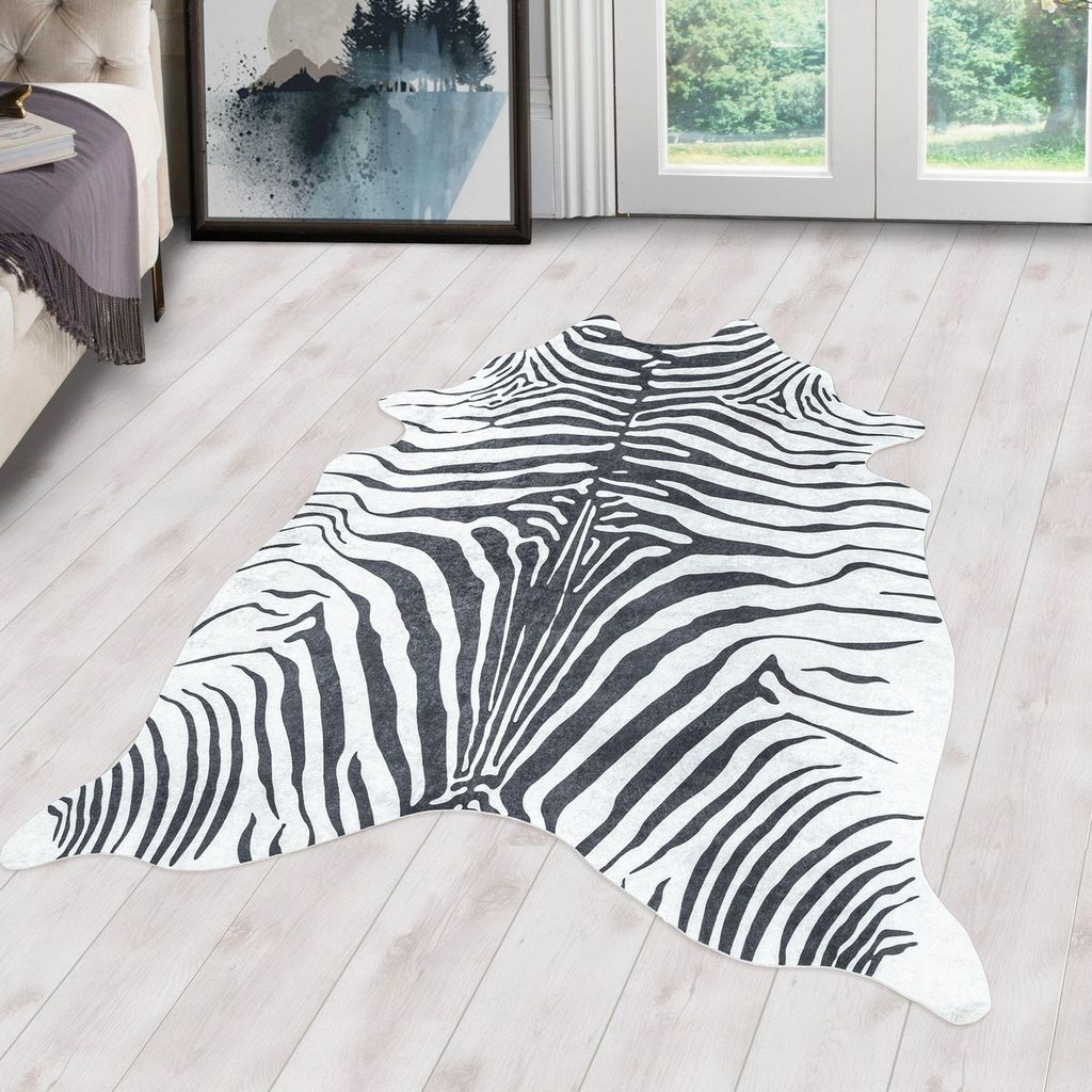 Carpetsale24 Kunstfell Teppich Fellimitat Rinderfell Kuhfell Zebrafell Tigerfell Waschbarer Teppich Kaminteppich Digitaldruck Grösse: 150x200 cm
